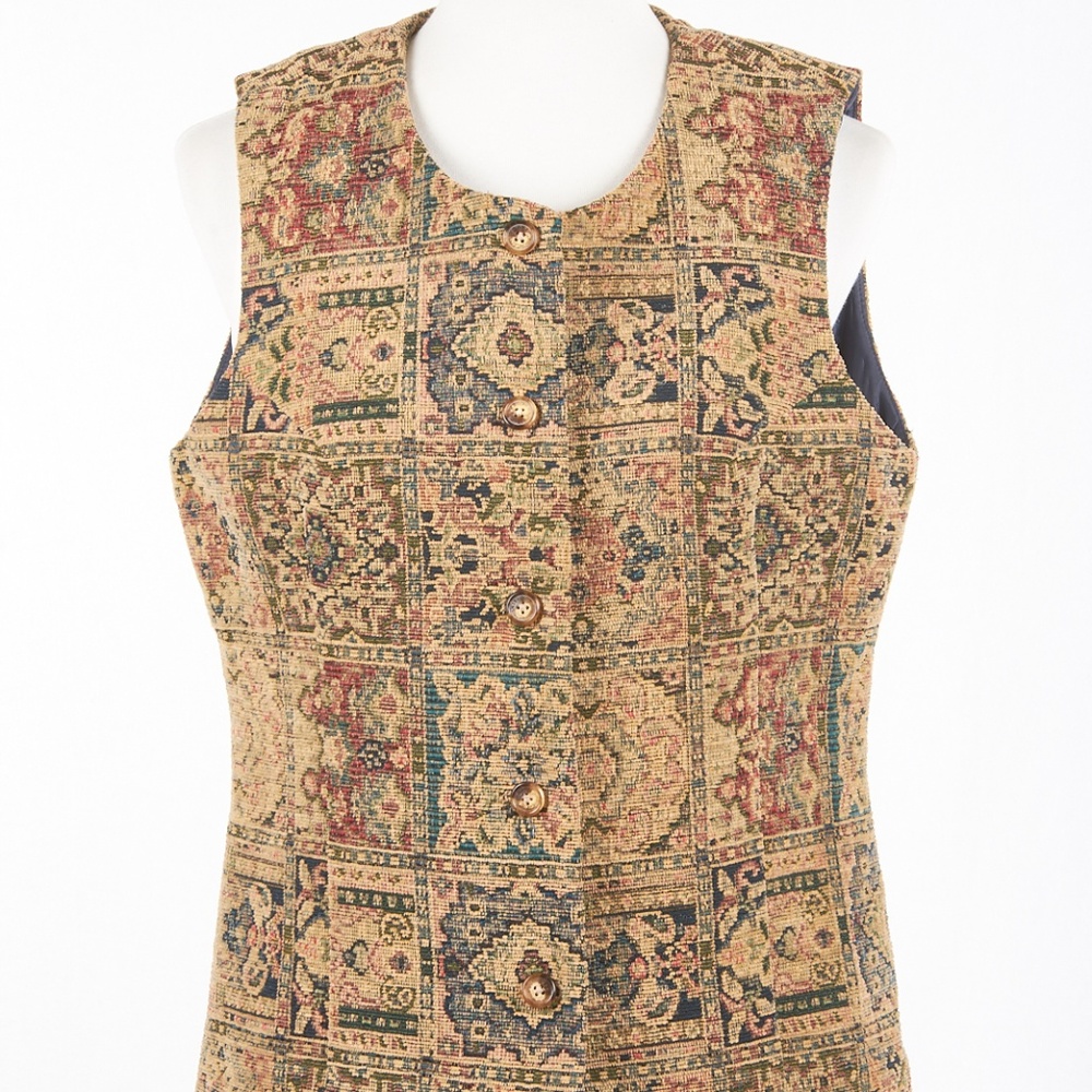 Vintage ORVIS Gold Brocade Floral Corduroy Vest